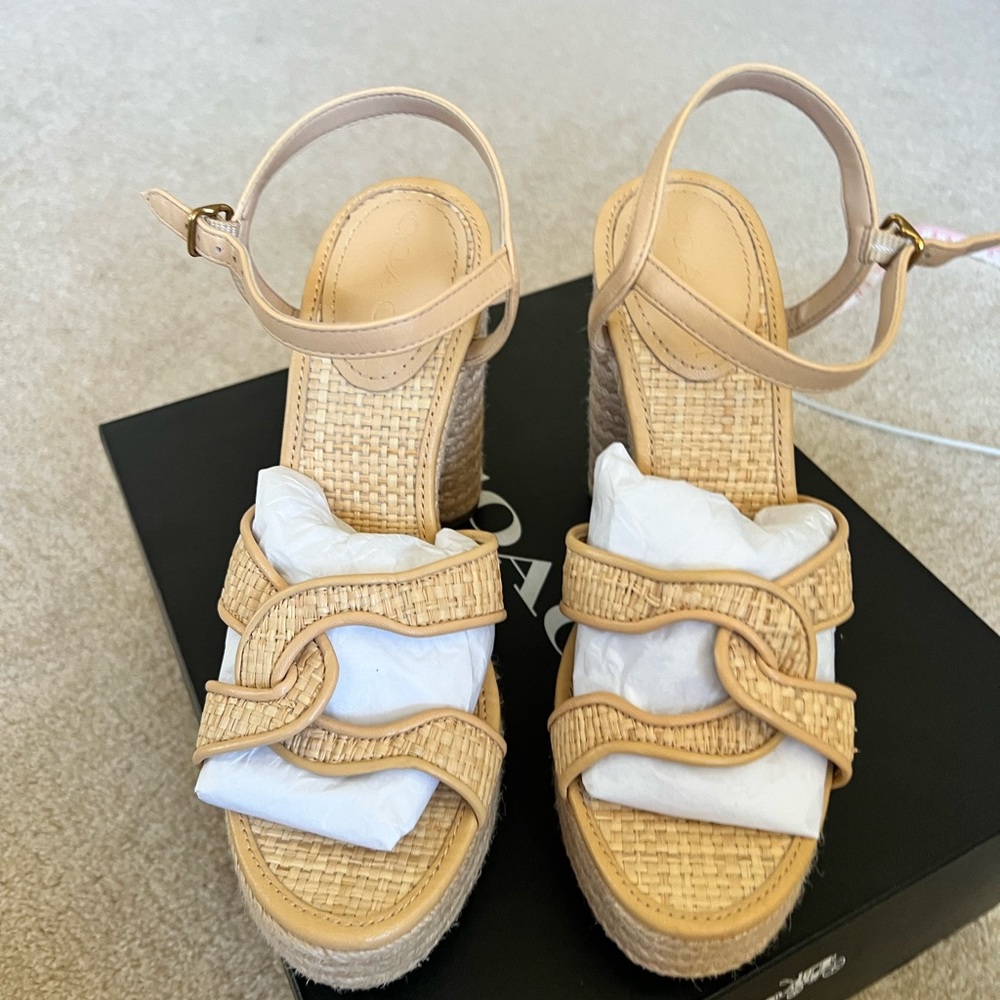 Coach Tan Espadrille Wedge Sandals